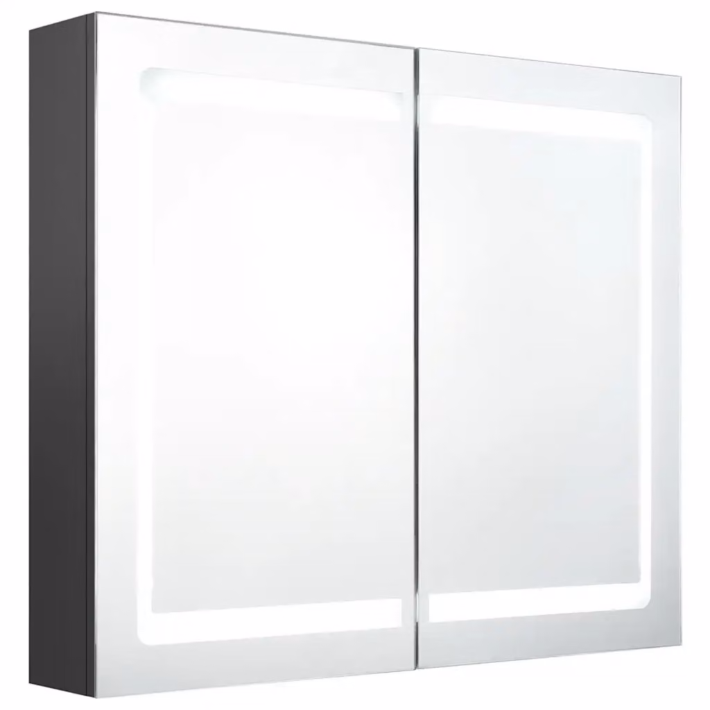 Armadietto da bagno moderno vidaXL con specchio e illuminazione LED integrata, grigio, L: 80 cm, P: 12 cm, H: 68 cm – 2