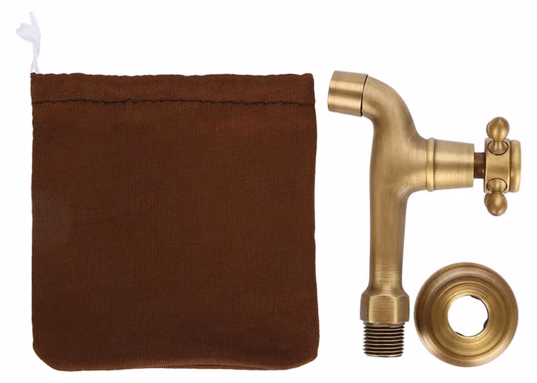 Rubinetto vintage da parete in ottone massiccio, con un unico tubo per l'acqua fredda, per lavello da cucina, lavabo o piscina (lungo)