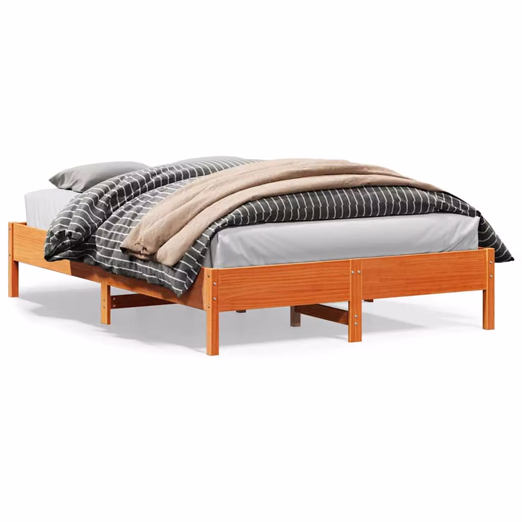 Letto in legno di pino vidaXL color marrone cera con doghe piatte, dimensioni 150 x 200 cm