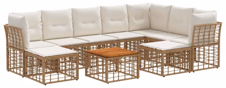 Maison Exclusive - Set da esterno per divano, 10 pezzi, 9 posti, color naturale e crema
