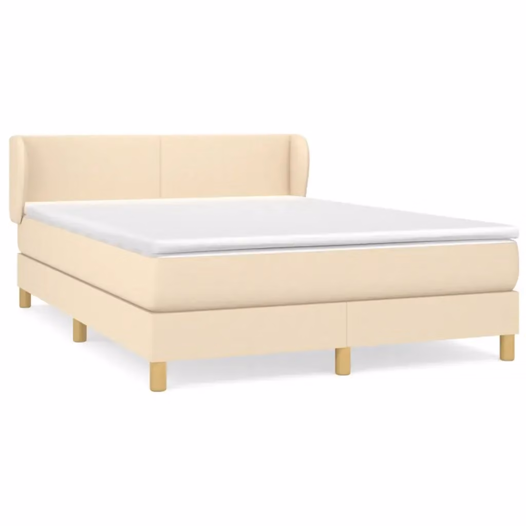 vidaXL Giroletto a Molle Ibrido con Materasso in Tessuto Beige e Bianco L/P/H: 140 x 200 x 88 cm – 2