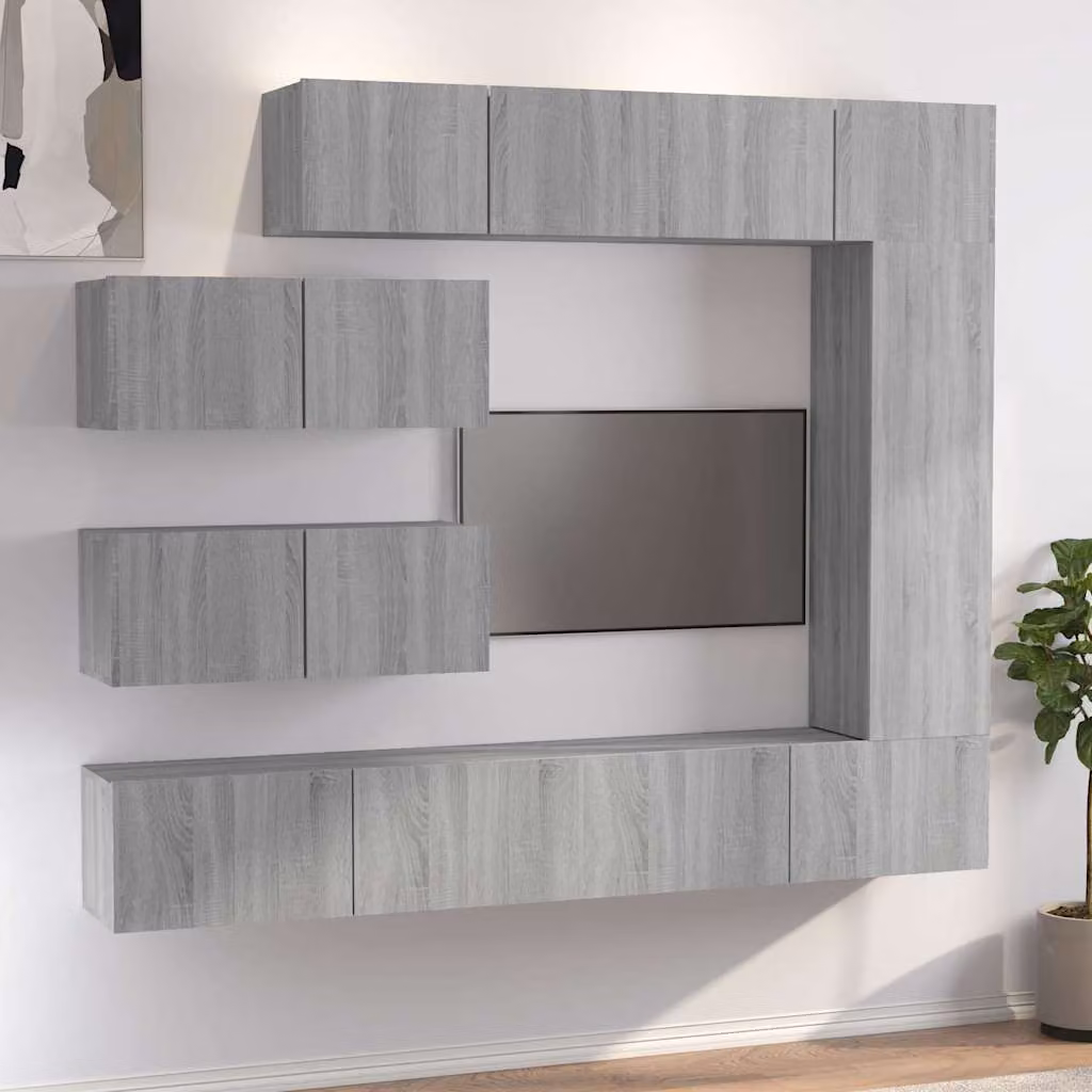 vidaXL Set di Mobili Porta TV 7 Pezzi Grigio Sonoma in Legno e MDF per Soggiorno – 1