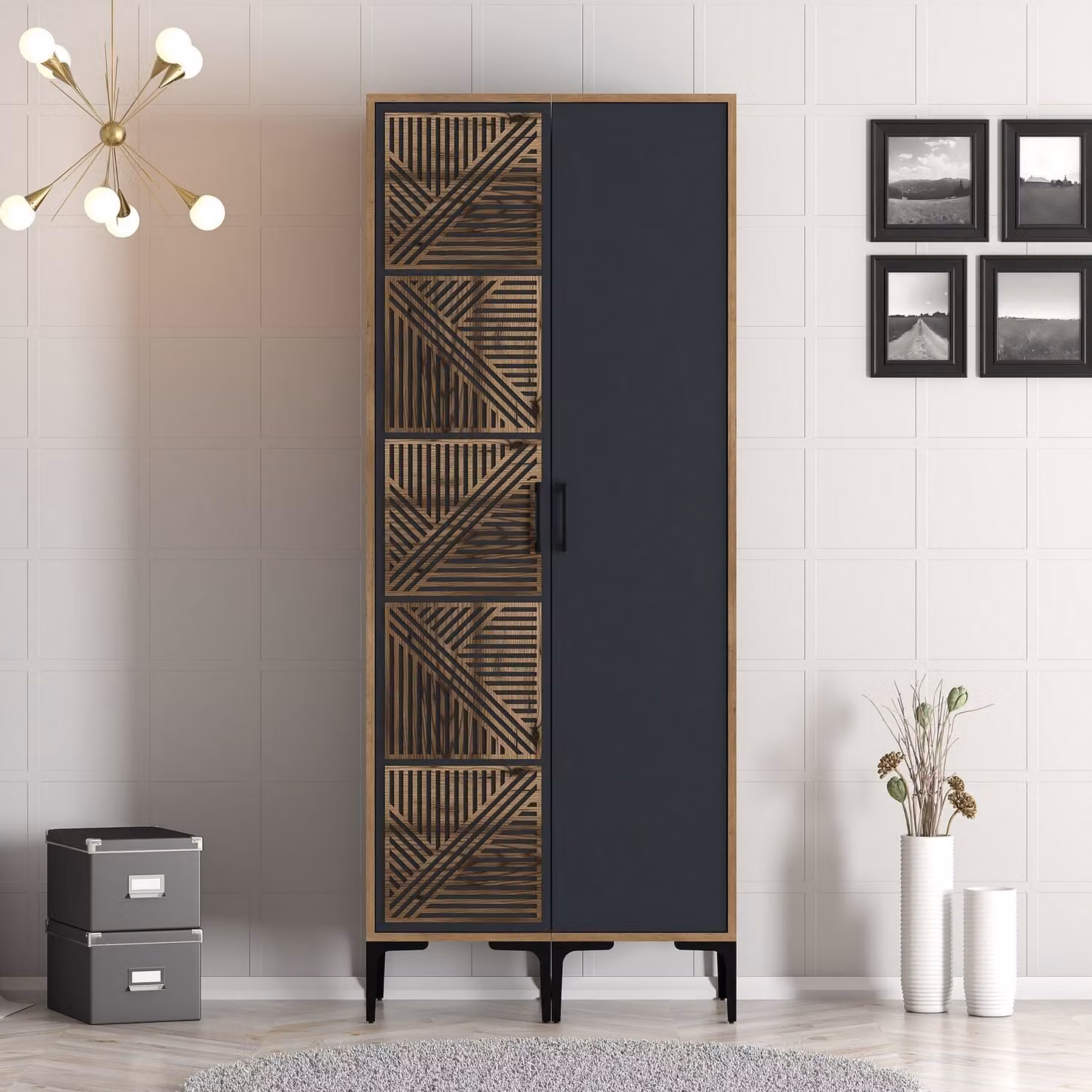 Skye Decor, armadio di alta qualità, in legno noce e antracite, dimensioni 80x201,4x47,5 | 100% melaminico