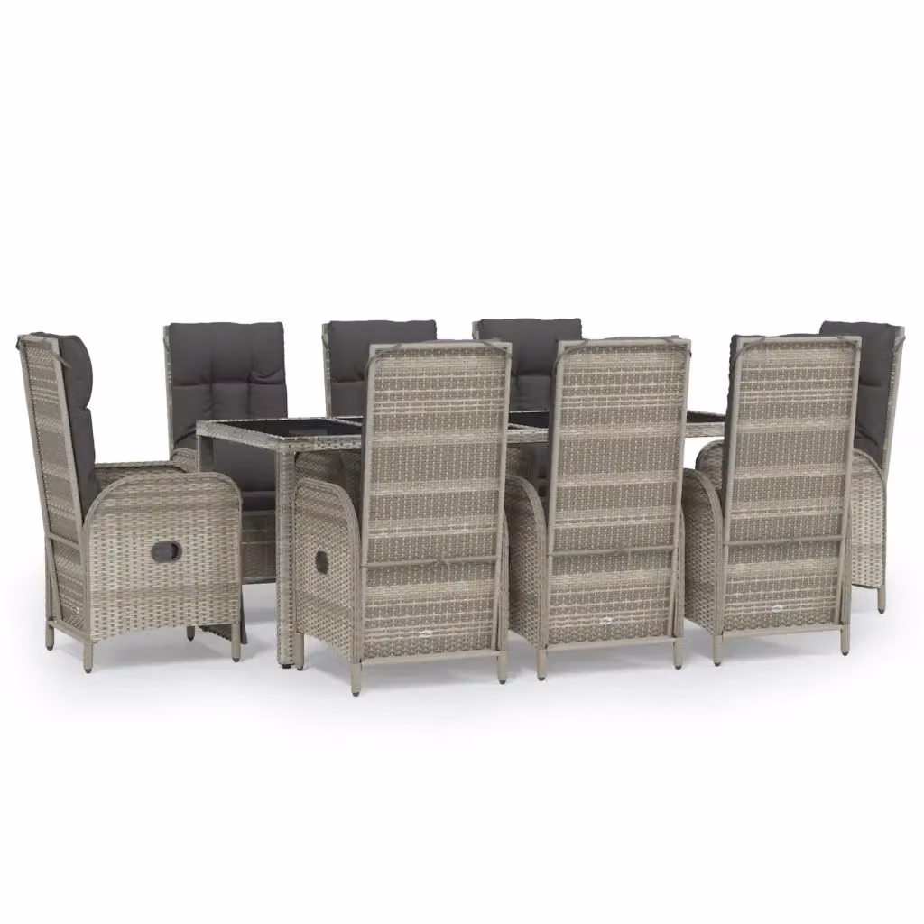 Set da Pranzo da Giardino vidaXL in Polyrattan e Legno di Acacia Grigio, 9 Pezzi – 2