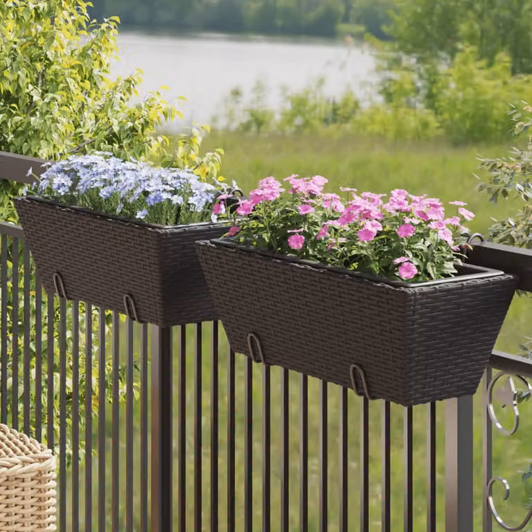 Set di 2 fioriere sospese vidaXL in polyrattan nere con ganci in acciaio e plastica