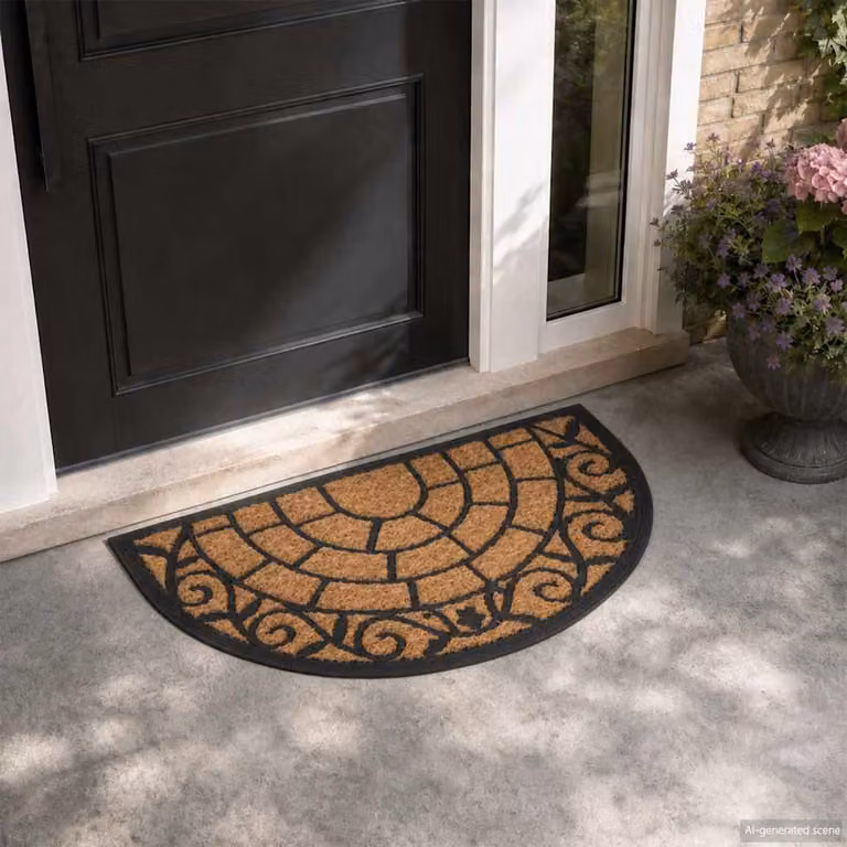 Zerbino semicircolare vidaXL in fibra di cocco e gomma antiscivolo, L: 75 cm, P: 45 cm, H: 7 cm, marrone e nero