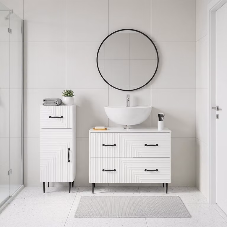 Set di mobili da bagno vidaXL HAARLEM composto da 2 pezzi, mobile lavabo e mobile contenitore, bianco lucido, design moderno