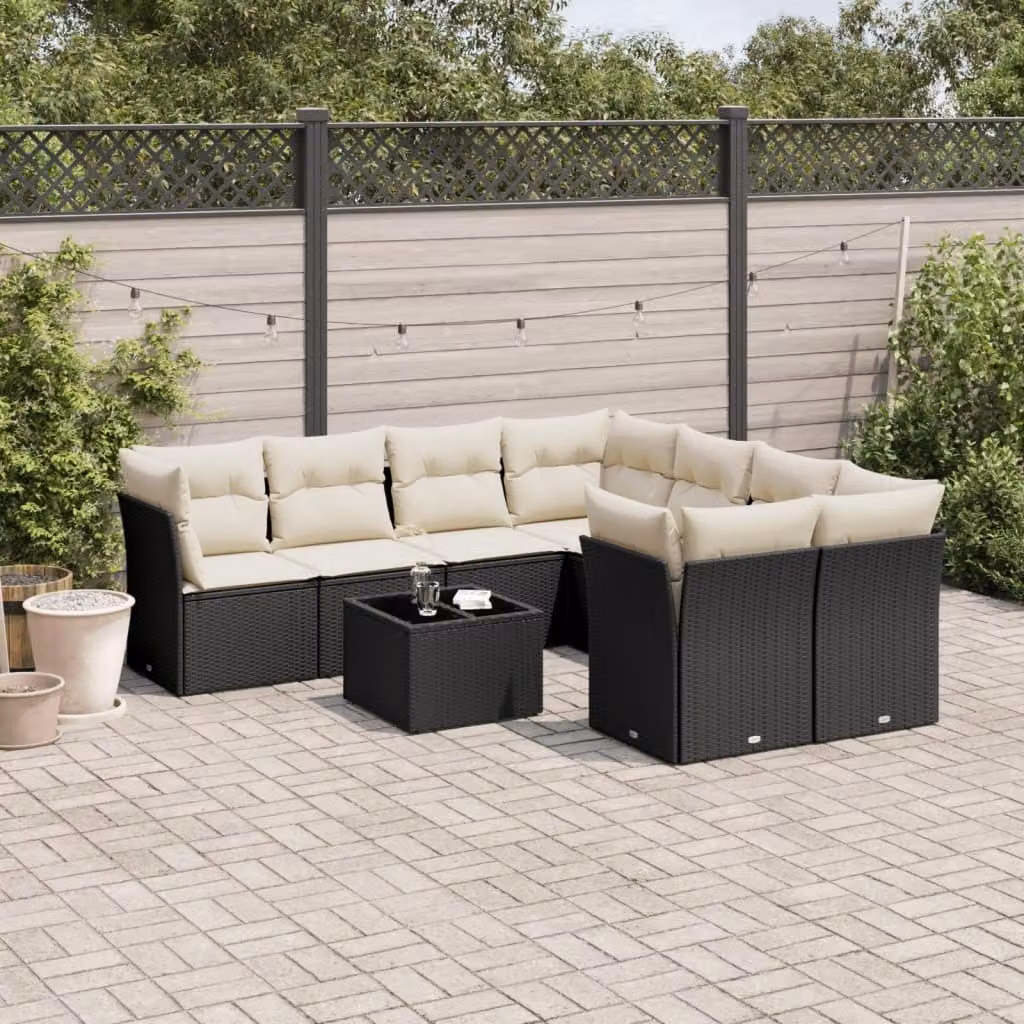 Maison Exclusive - Set Divani da Giardino 9 pz con Cuscini Nero in Polyrattan