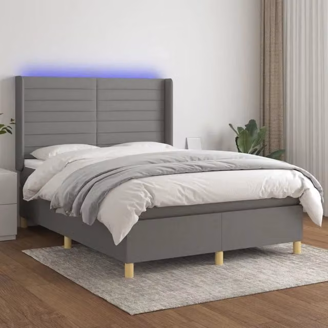 Letto Ibrido con Materasso e Illuminazione LED vidaXL in Tessuto Grigio L/P: 140 x 190 cm