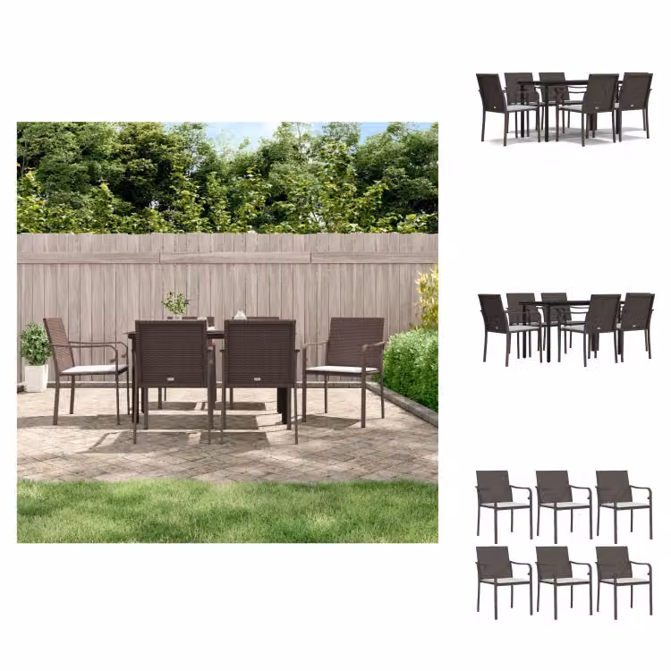 vidaXL Set da pranzo da giardino 7 pezzi con cuscini in polirattan e acciaio - Set di mobili da giardino