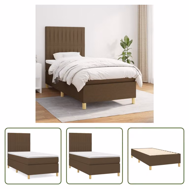 The Living Store Letto a molle con materasso marrone scuro 90x190 cm in tessuto