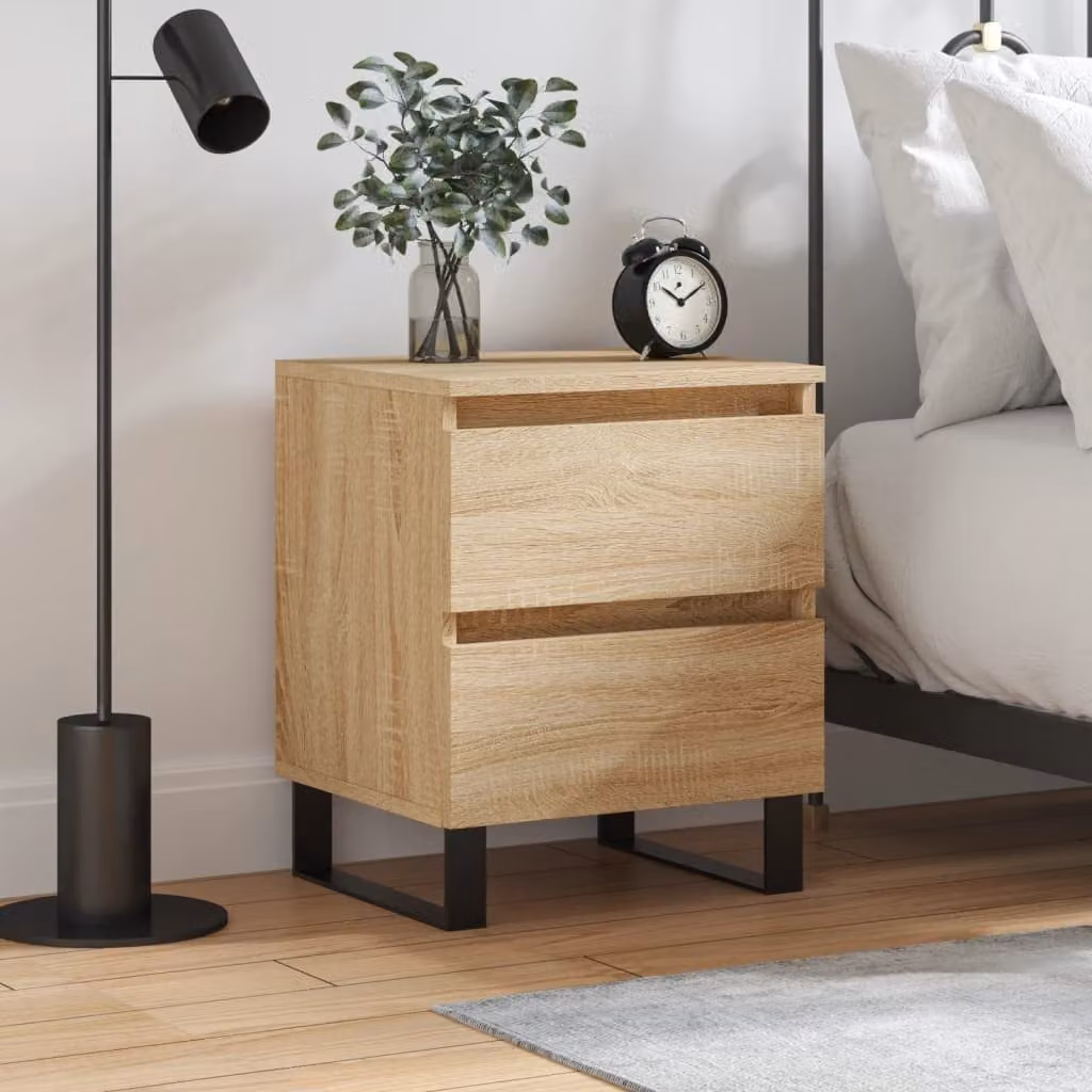 Comodino moderno vidaXL in legno e metallo, colore beige e marrone, sospeso a parete, L 40 cm x P 35 cm x H 50 cm