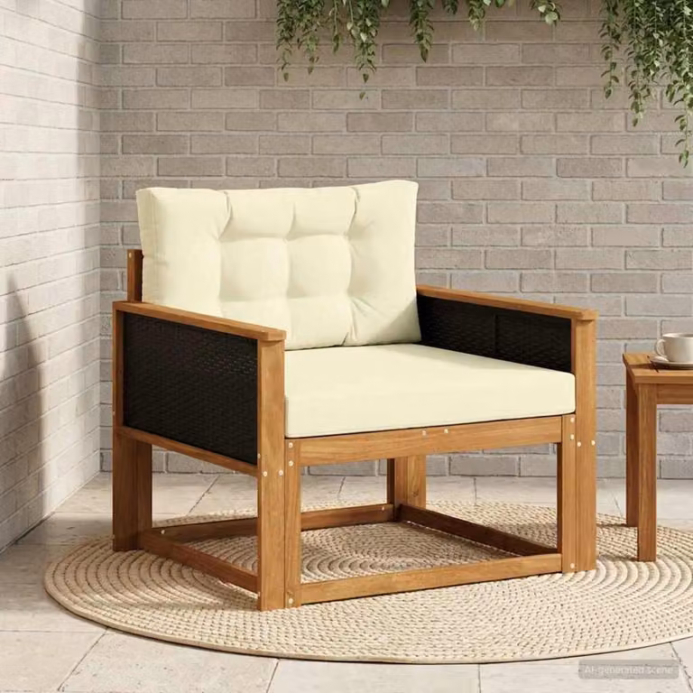 Divano centrale da esterno vidaXL in legno di acacia naturale con seduta in tessuto beige