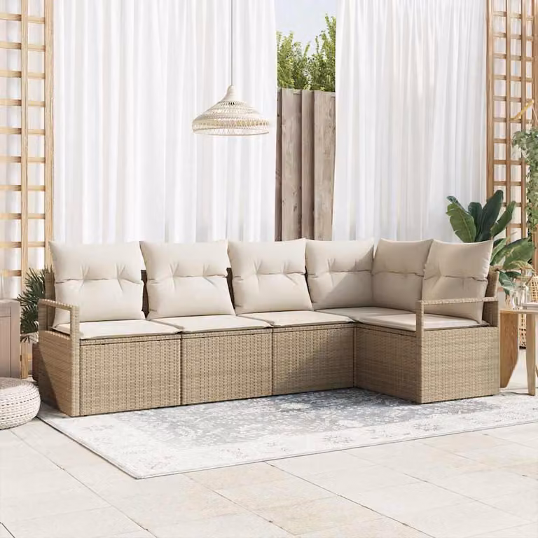 Maison Exclusive - Set da giardino composto da 5 pezzi. Divano da giardino in rattan sintetico, color beige e bianco