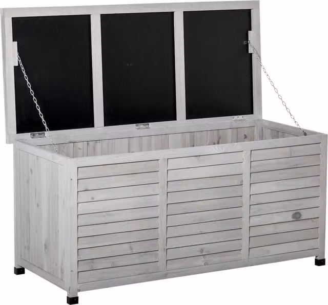 Panca Contenitore da Esterno Outsunny in Legno di Abete Grigio L: 127 cm, P: 56 cm, H: 60 cm