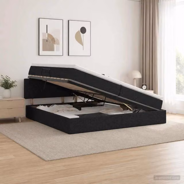 Letto con contenitore e materasso vidaXL in velluto nero L 200 cm x P 200 cm x H 88 cm – 1