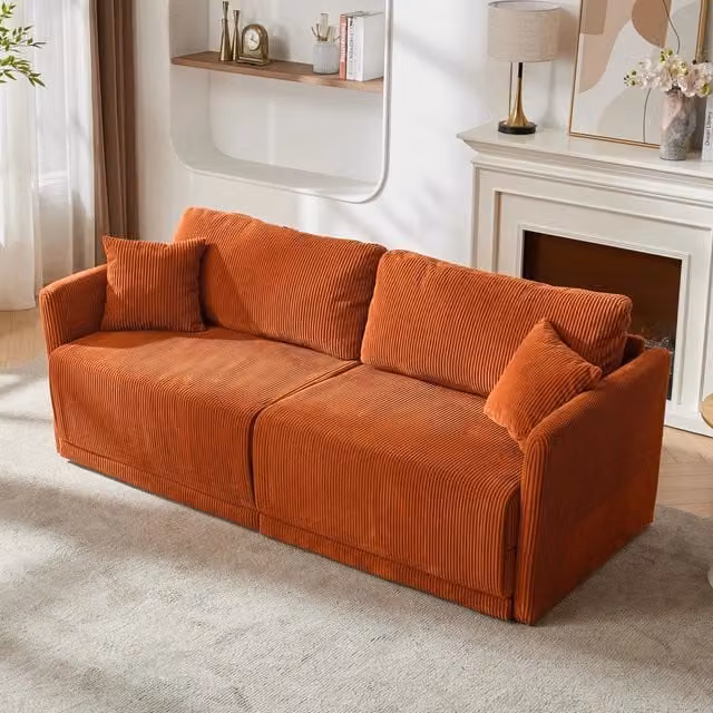 Divano letto 182x88x84 cm convertibile in velluto a coste arancione
