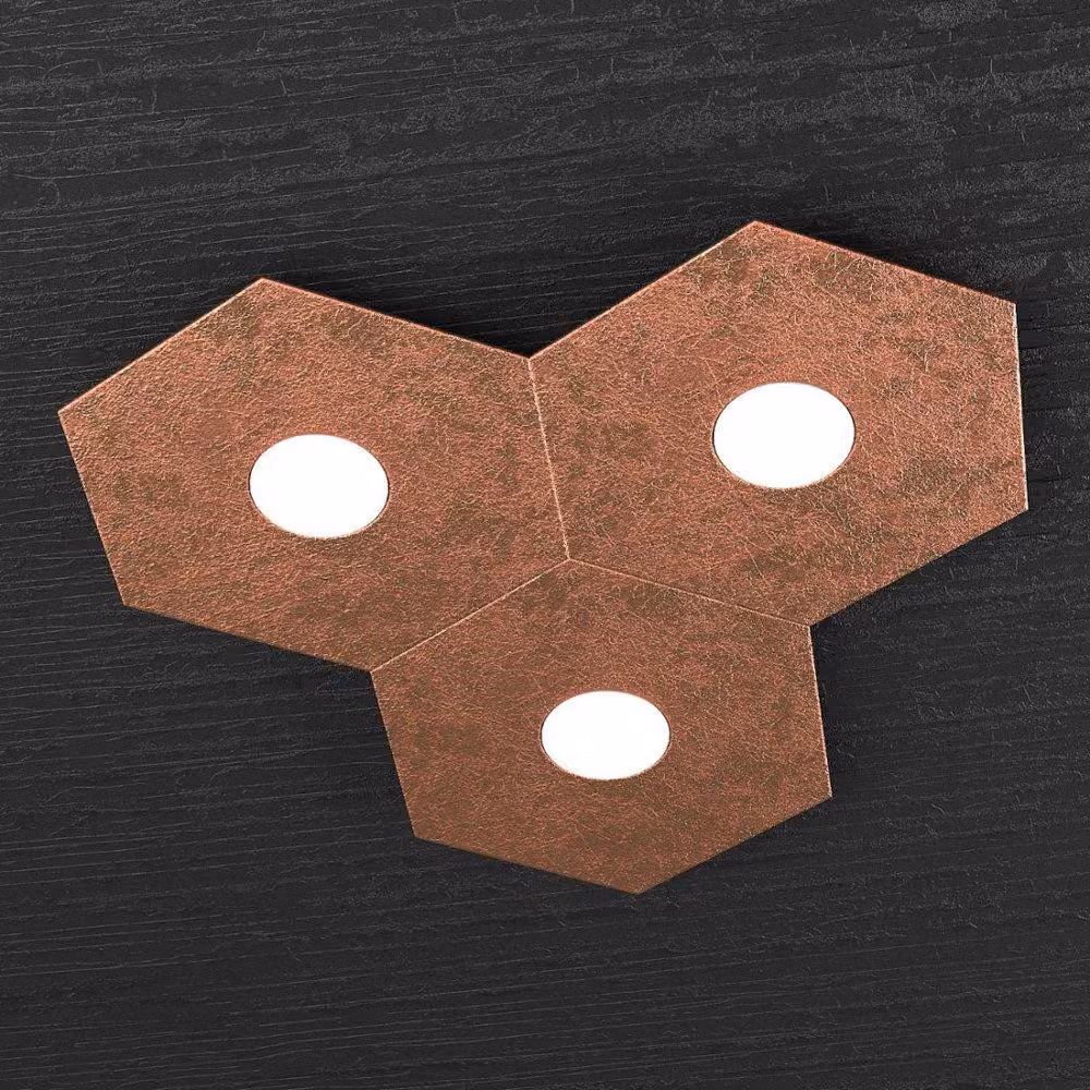 Plafoniera Moderna Hexagon Metallo Foglia Rame 3 Luci Led 12X3W