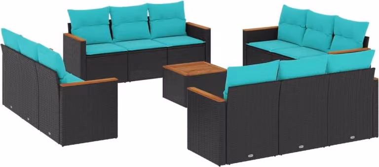 Set Divani da Giardino 13 pz con Cuscini Nero in Polyrattan