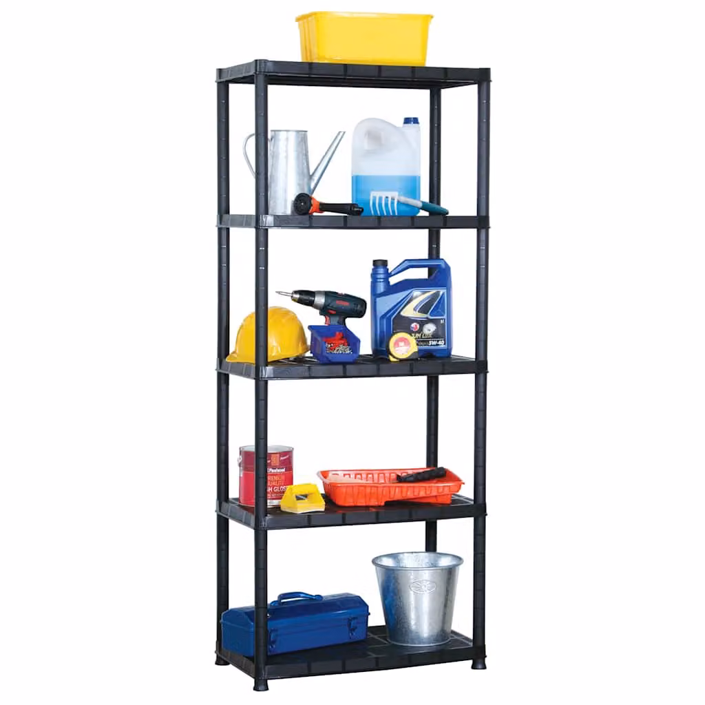 Scaffale a 5 Ripiani vidaXL Nero in Plastica L: 71 cm, P: 38 cm, H: 170 cm