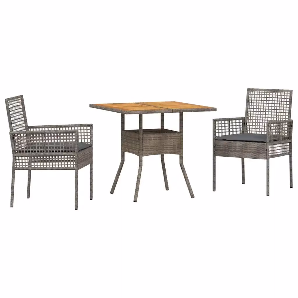 Set da pranzo per giardino e terrazzo vidaXL in polyrattan e legno di acacia, 3 pezzi, grigio e marrone – 2