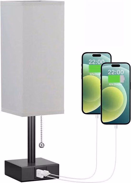 Lampada da comodino a LED con 2 porte di ricarica USB e interruttore a scatto, per soggiorno, camera da letto, appartamento per studenti e ufficio - Grigio.