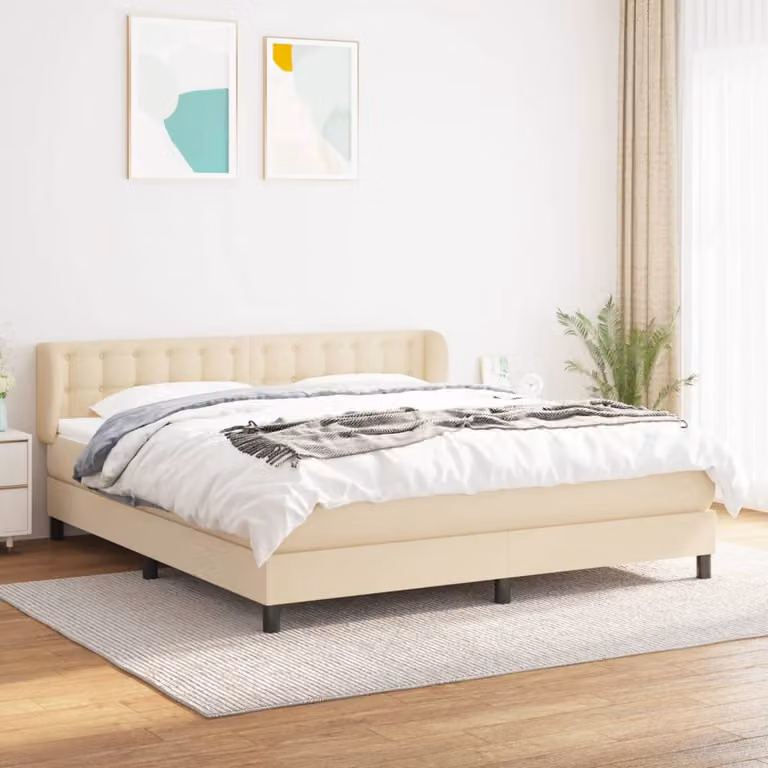 The Living Store Letto a molle con materasso crema 180x200 cm in tessuto