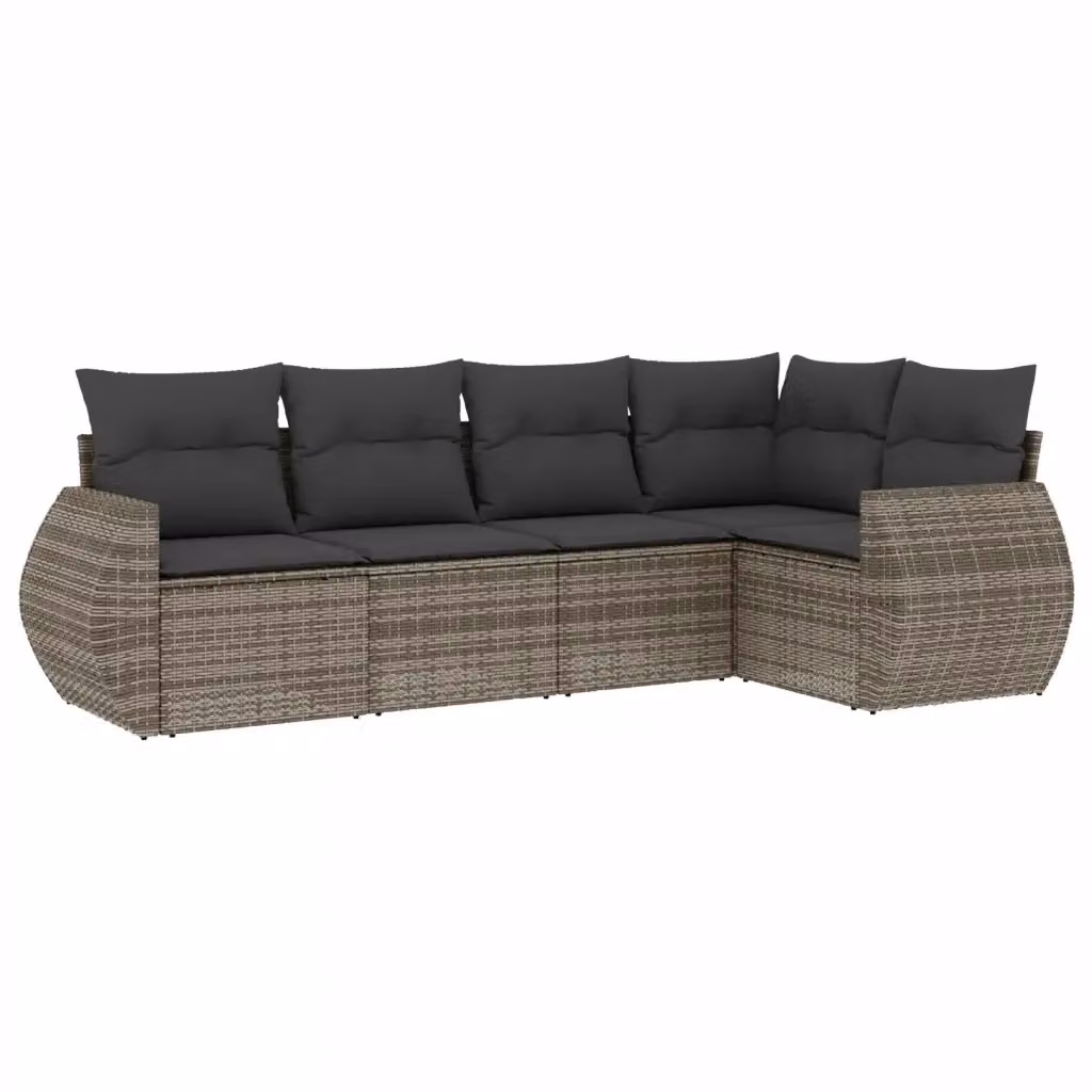 vidaXL Set Divano da Giardino 5 pz a L in Polyrattan Grigio con Cuscini Imbottiti e Coperture Rimosse – 2