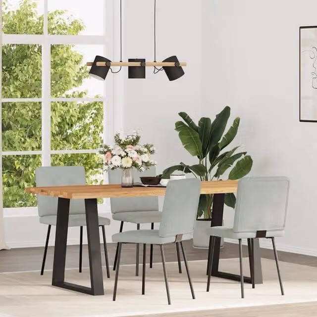 Set di 4 sedie da pranzo moderne in velluto grigio con struttura in metallo e legno
