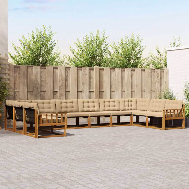 Set di divani da esterno vidaXL 10 pezzi in legno di acacia con cuscini beige e marrone per giardino e terrazza