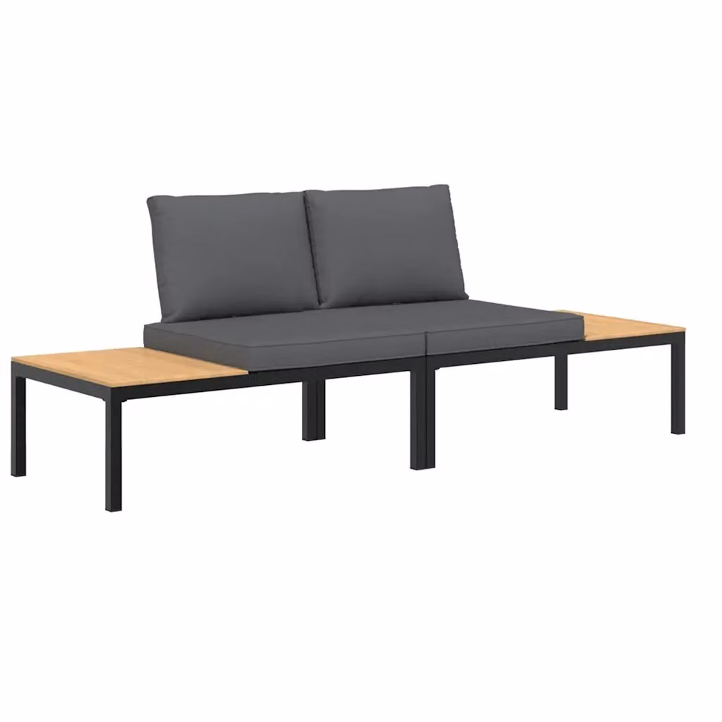 vidaXL Set di 2 Divani da Giardino Moderni con Cuscini in Alluminio Verniciato Nero e Grigio Antracite – 2