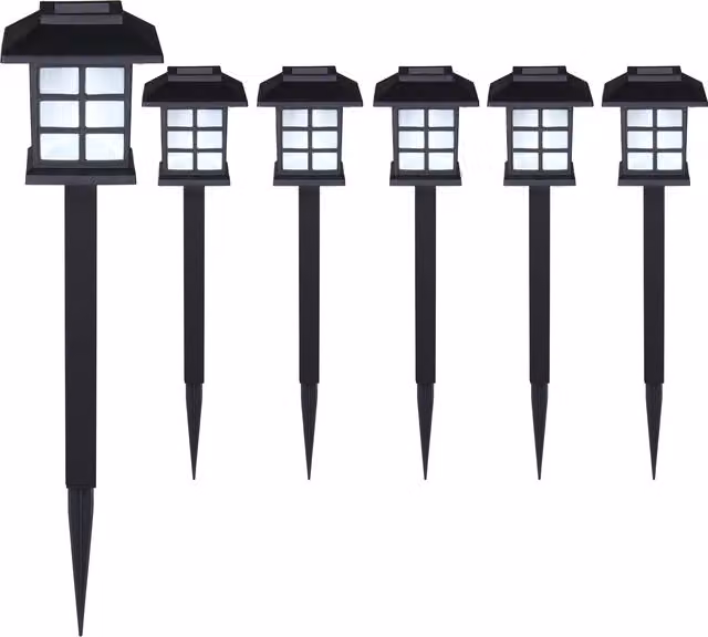 Set di 6 lampade solari a LED Monzana nere con sensore crepuscolare e picchetto per giardino, terrazzo e balcone – 1