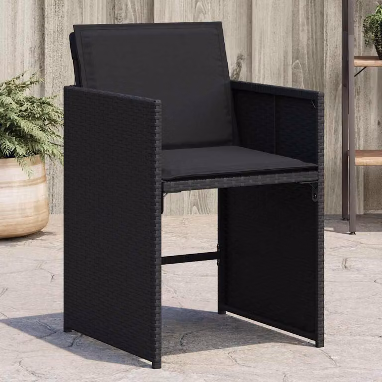 Set di 4 sedie da giardino vidaXL in polyrattan nere con cuscini e braccioli