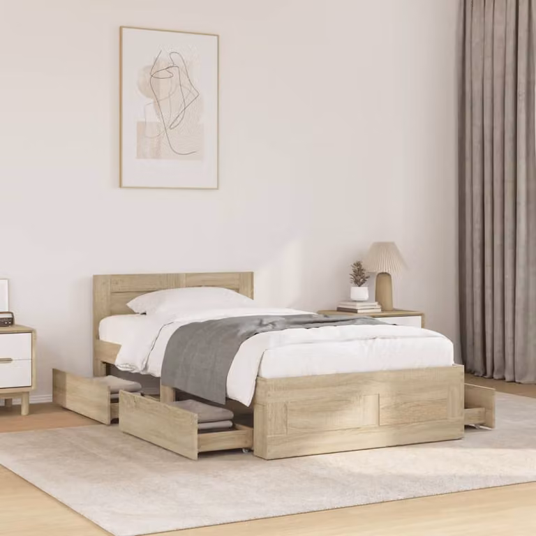 vidaXL Giroletto con Testiera in Legno Multistrato Rovere Sonoma, Marrone, L: 78 cm, P: 193 cm, H: 69 cm