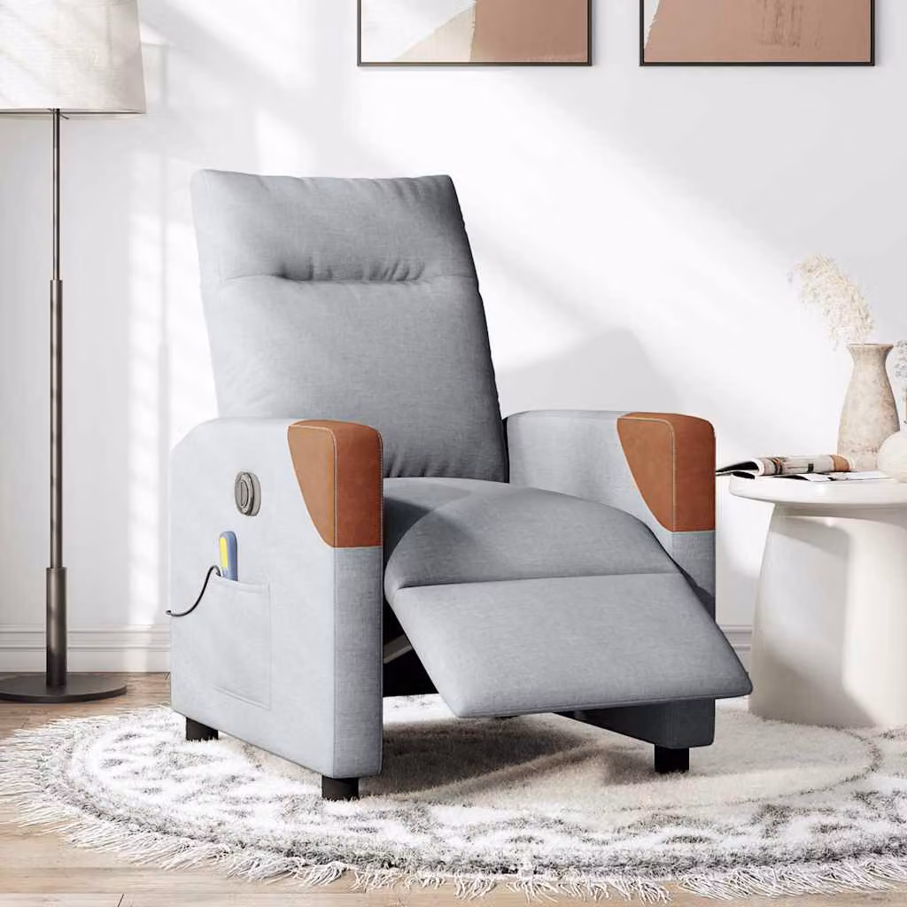 vidaXL Poltrona Reclinabile Massaggio Elettrica Grigio Chiaro Tessuto