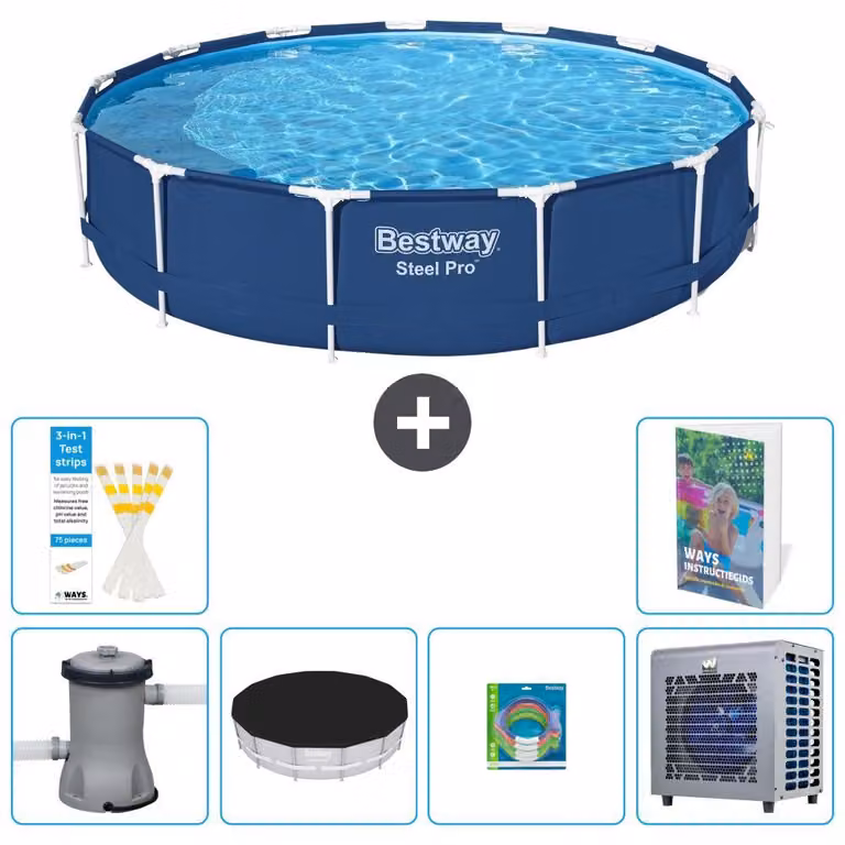 Piscina gonfiabile Bestway Steel Pro, rotonda, dimensioni 396x84 cm, composta da 5 parti, modello S338