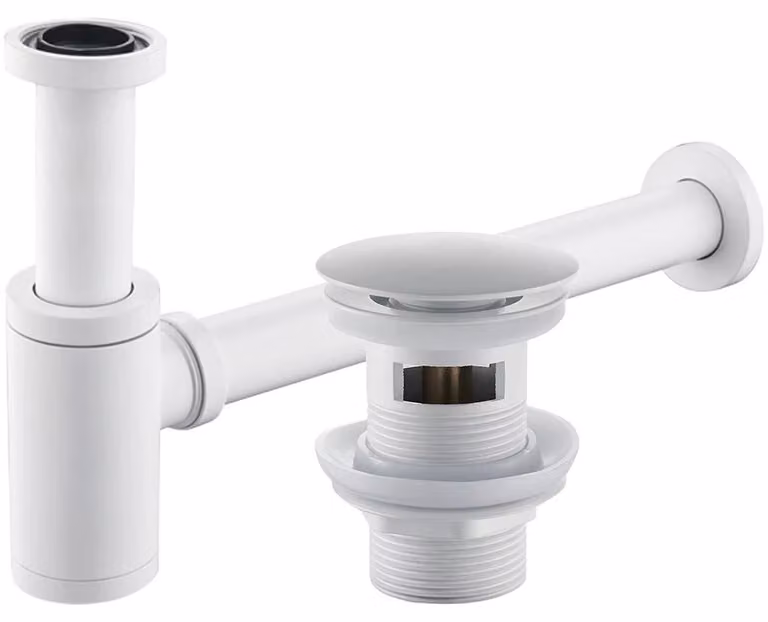 CERANO - Sifone per lavabo - ottone - DN32 mm con scarico click-clack e troppopieno - bianco