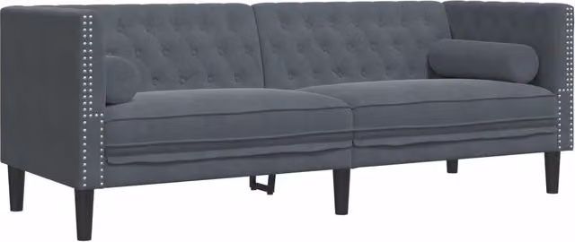Divano | Divano da soggiorno | Sofa Chesterfield con Rinforzi 3 Posti Grigio Scuro Velluto