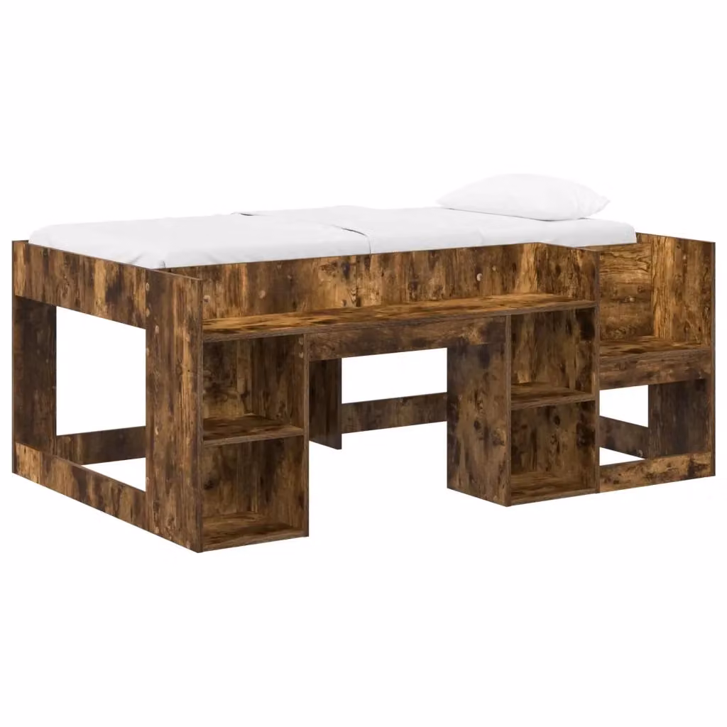 Letto Singolo Rialzato per Bambini vidaXL con Ripostiglio Laterale in Legno Marrone L/P/H: 163 x 80 x 120 cm – 2