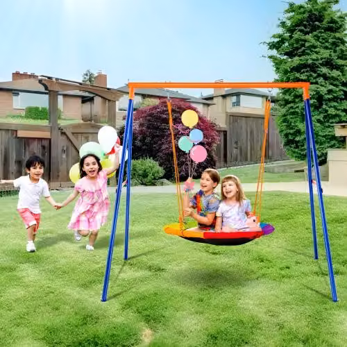 Altalena da giardino per bambini VEVOR multicolore con struttura in metallo a A e corda regolabile, portata massima 199,6 kg