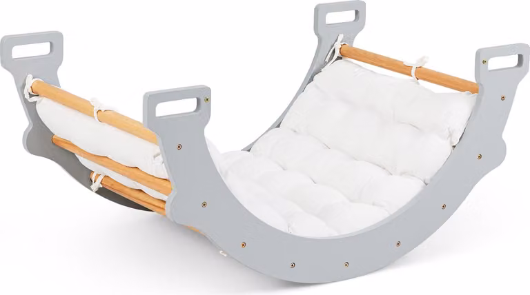 Arco di arrampicata COSTWAY con morbido cuscino, triangolo di arrampicata per dondolare, arrampicarsi e gattonare, struttura di arrampicata per interni in legno, per bambini a partire da 1 anno Grey