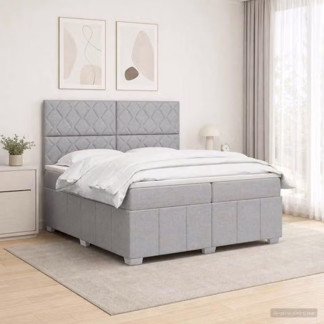 Letto box spring con materasso vidaXL in tessuto Grigio e Bianco con molle a tasche L/P: 200 x 200 cm, H: 140,5 cm