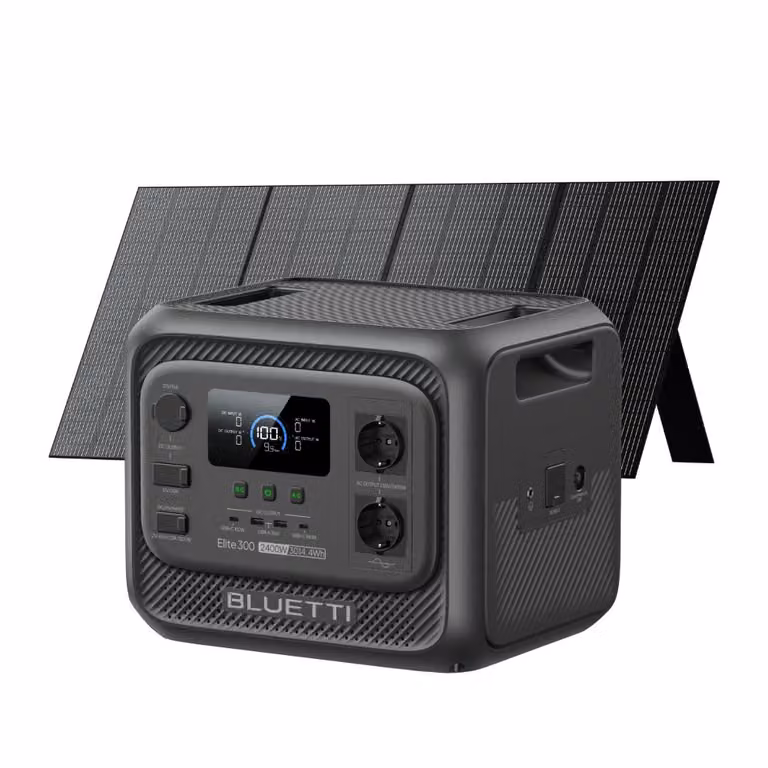 Generatore solare BLUETTI Elite 300 con pannello solare da 350 W, backup LiFePO4 da 3014,4 Wh con uscite CA da 2400 W, stazione di ricarica da 3 kWh per la casa e il camper