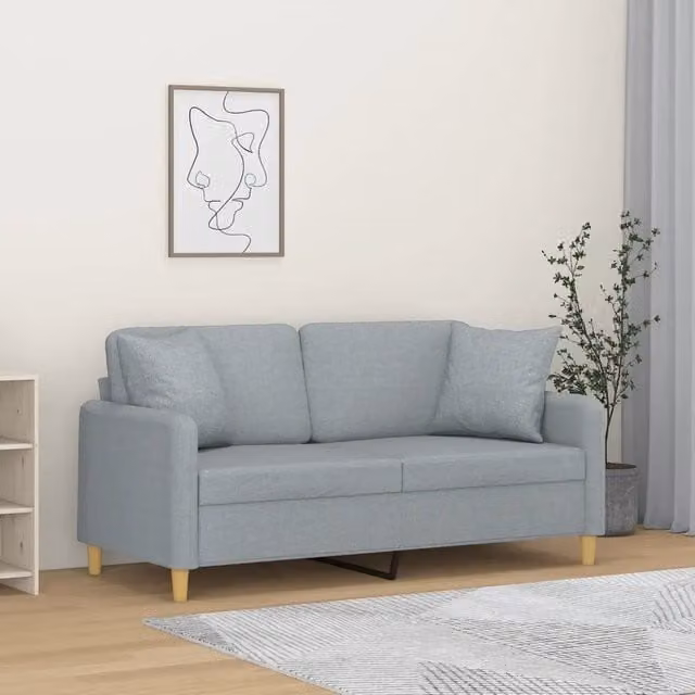 Divano a 2 Posti con Cuscini-Sofa 2 Posti con Cuscini Grigio Chiaro 140 cm in Tessuto 422461