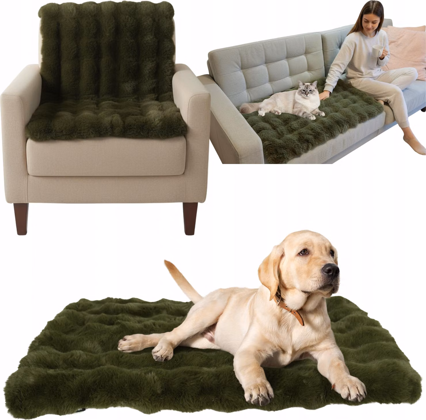 WOBELL | Copriletto per cani per divano letto morbido e protettivo 60x90 cm - lavabile a 30 °C, copriletto protettivo per divano e letto, verde bottiglia