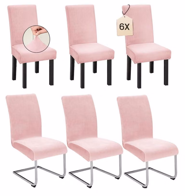 Set di 6 copri-sedia elasticizzati in velluto, color rosa, lavabili, adatti a sedie a dondolo