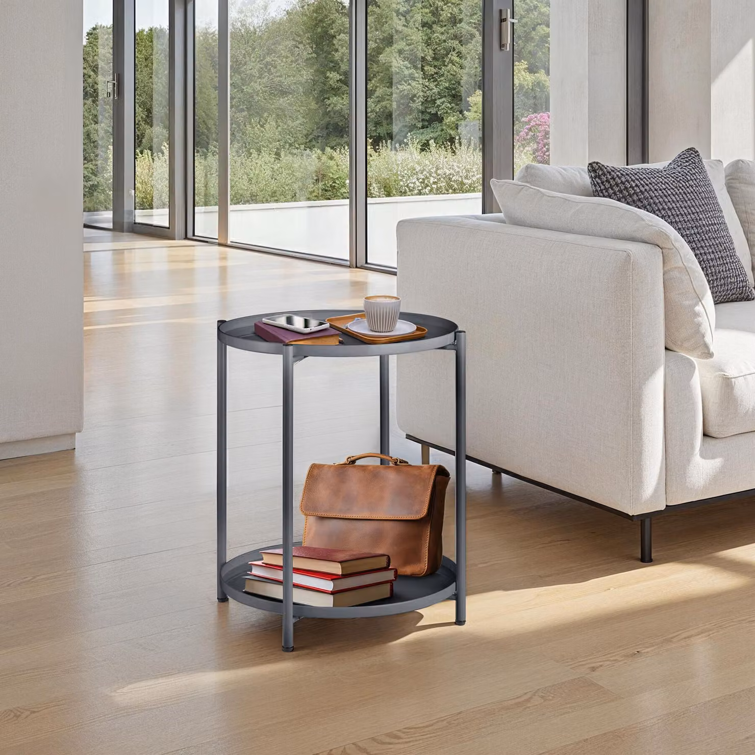 Tavolino Oxford Tectake grigio con piano rotondo e struttura in metallo L/P/H: 45,5 x 45,5 x 53 cm – 2