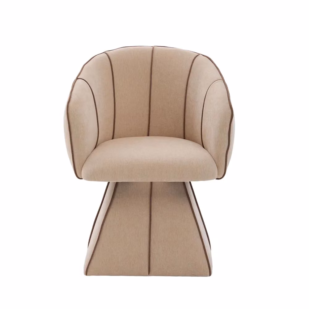 Sedia girevole imbottita Minimal con rivestimento in tessuto chenille marrone e struttura in metallo – 2
