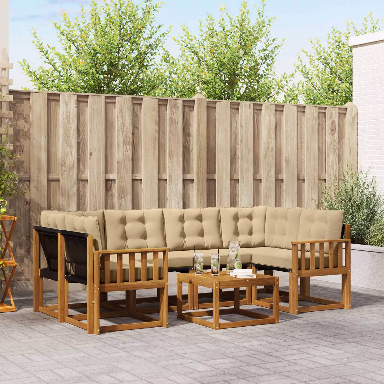 Set di divani da esterno vidaXL 7 pz in legno di acacia con tavolo da caffè, colore marrone e beige