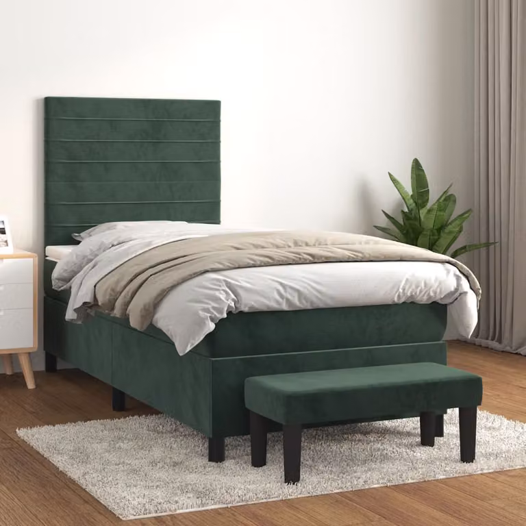 The Living Store Letto a molle con materasso verde scuro 80x200 cm in velluto